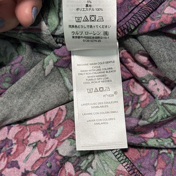 Chaps Ralph Lauren Jersey Dress L Dark Floral Faux Wrap Stretch Career Feminine - Picture 13 of 14